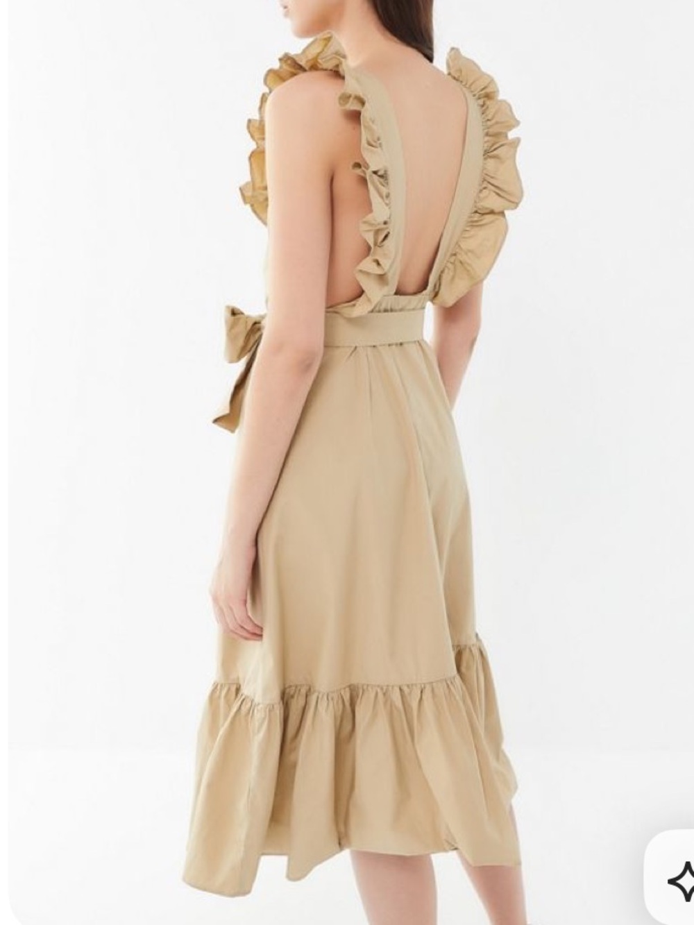 Poplin Pinafore Tie-Waist Midi Dress in Beige - like new, size S/M